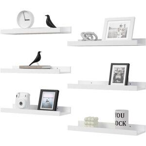 Floating Shelves Set of 6, White Wall Shelves with Lip, Display Shelves